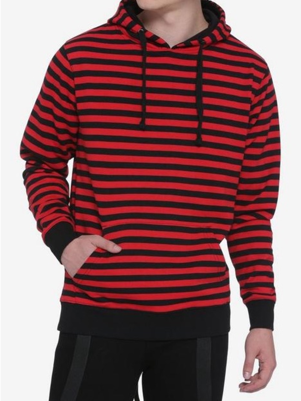 Hot topic unisex red & black stripe pullover grunge hoodie